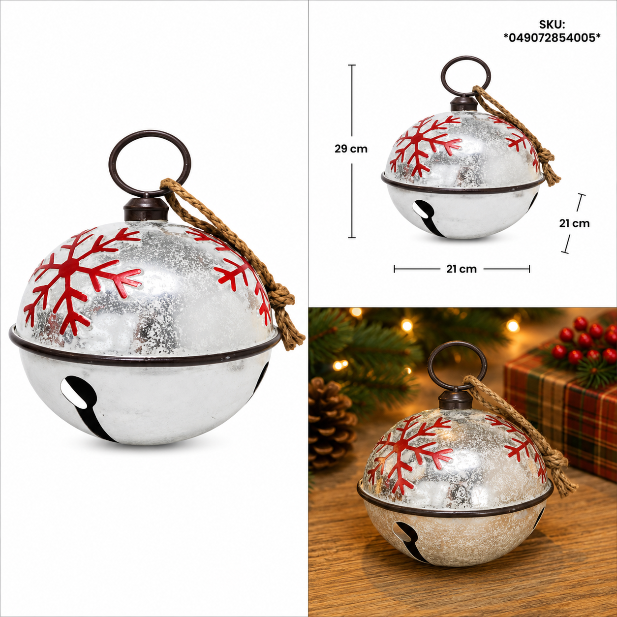 Cascabel Plateado con Copos de Nieve Rojos – Galerías el Triunfo