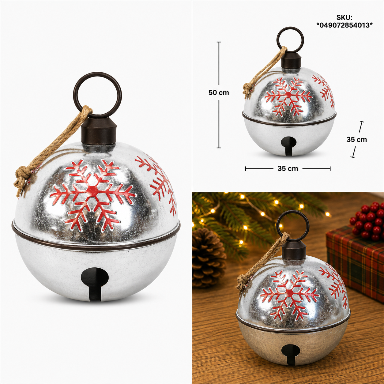 Cascabel Plateado con Copos de Nieve Rojos – Galerías el Triunfo