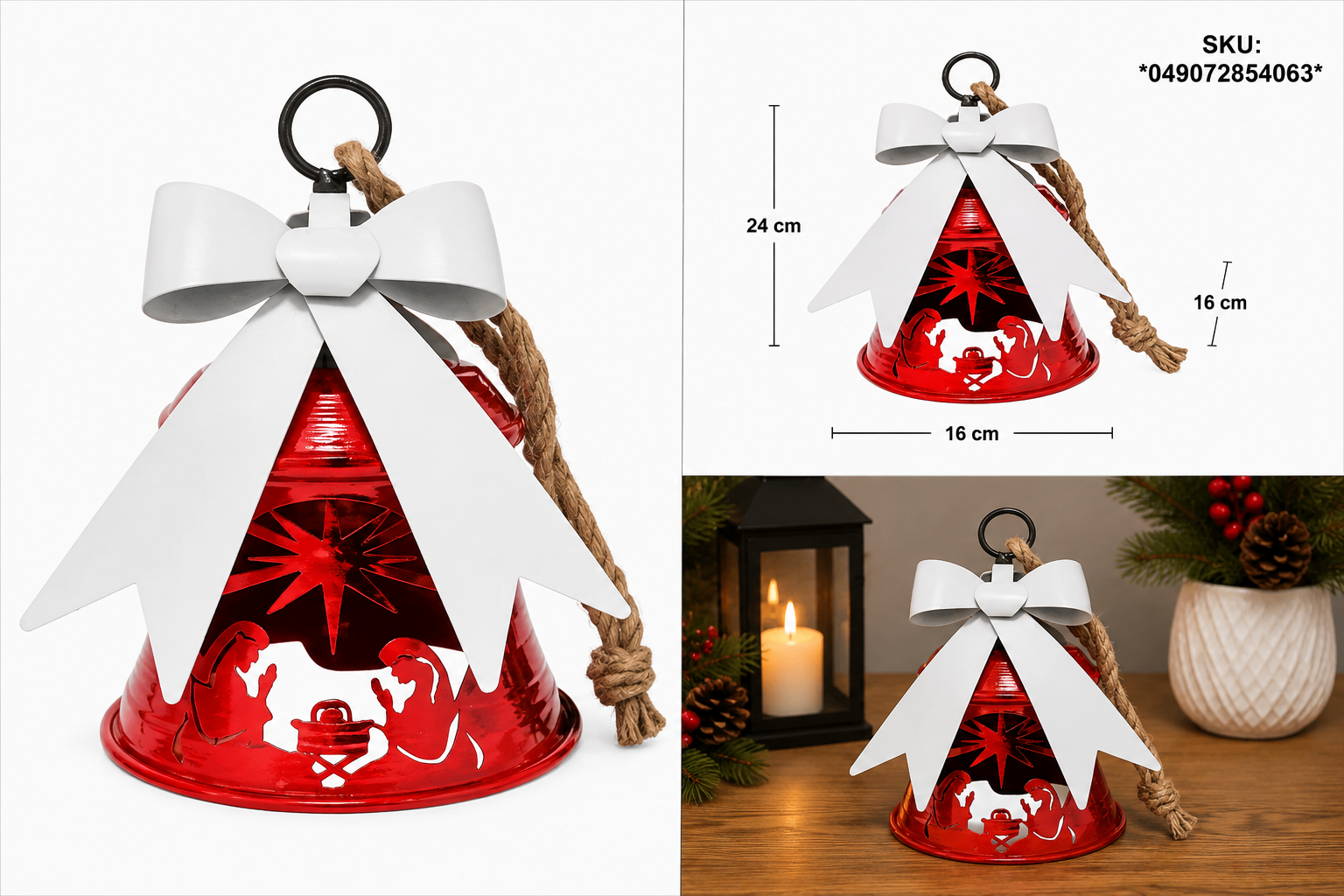 Campana Roja con Moño Blanco y Nacimiento Calado – Galerías el Triunfo