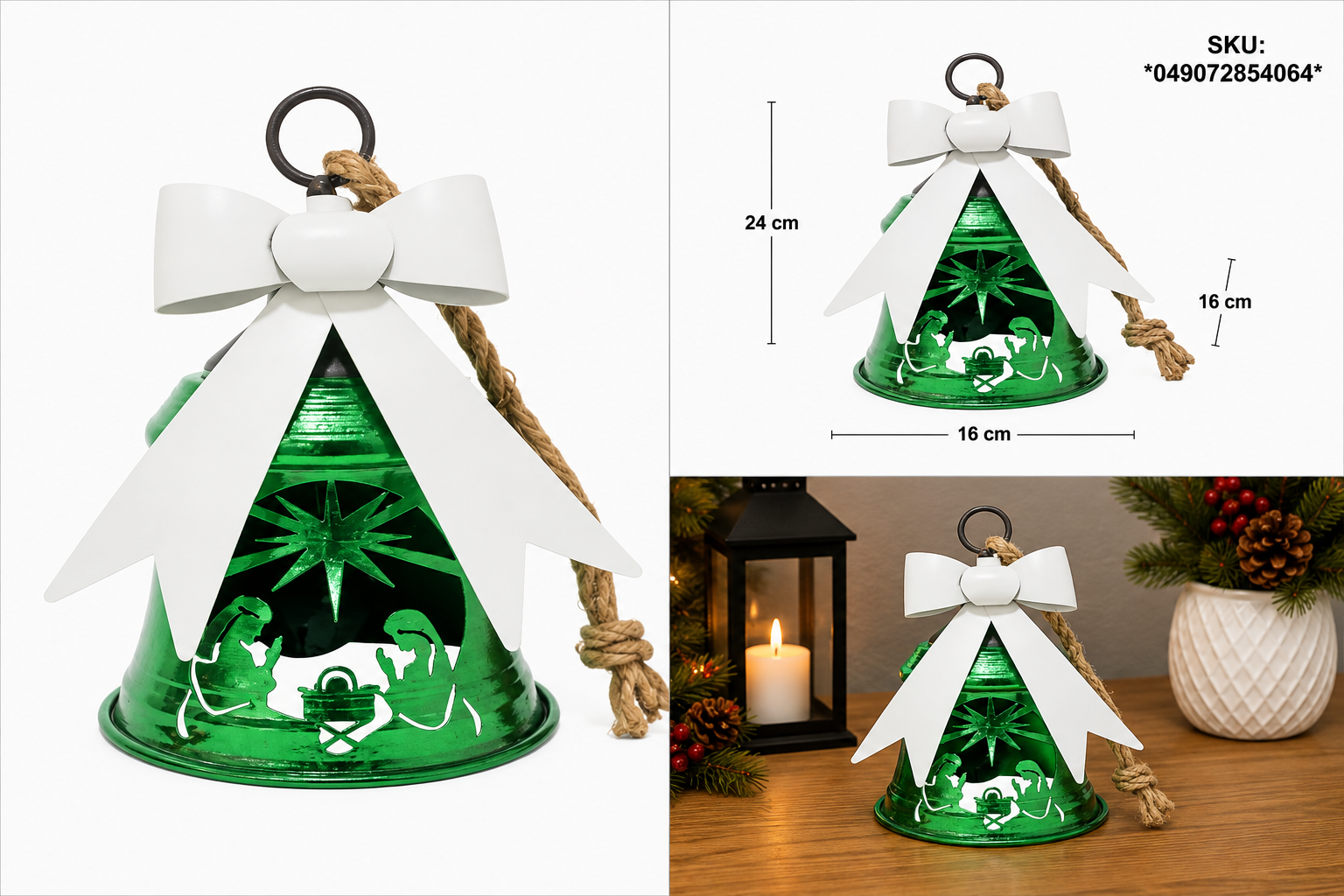 Campana Verde con Moño Blanco y Nacimiento Calado – Galerías el Triunfo