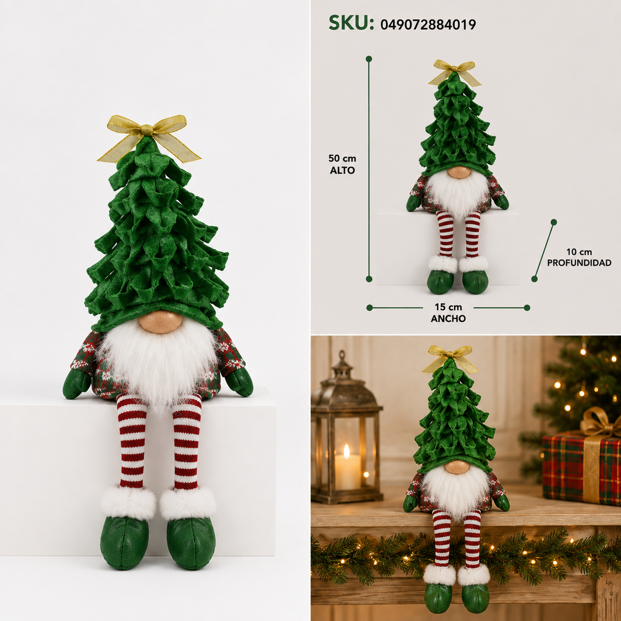 Gnomo con Sombrero de Pino Navideño Verde - Galerías el Triunfo
