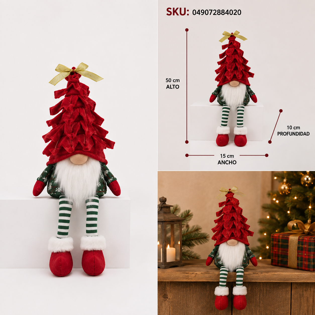 Gnomo con Sombrero de Pino Navideño Rojo - Galerías el Triunfo