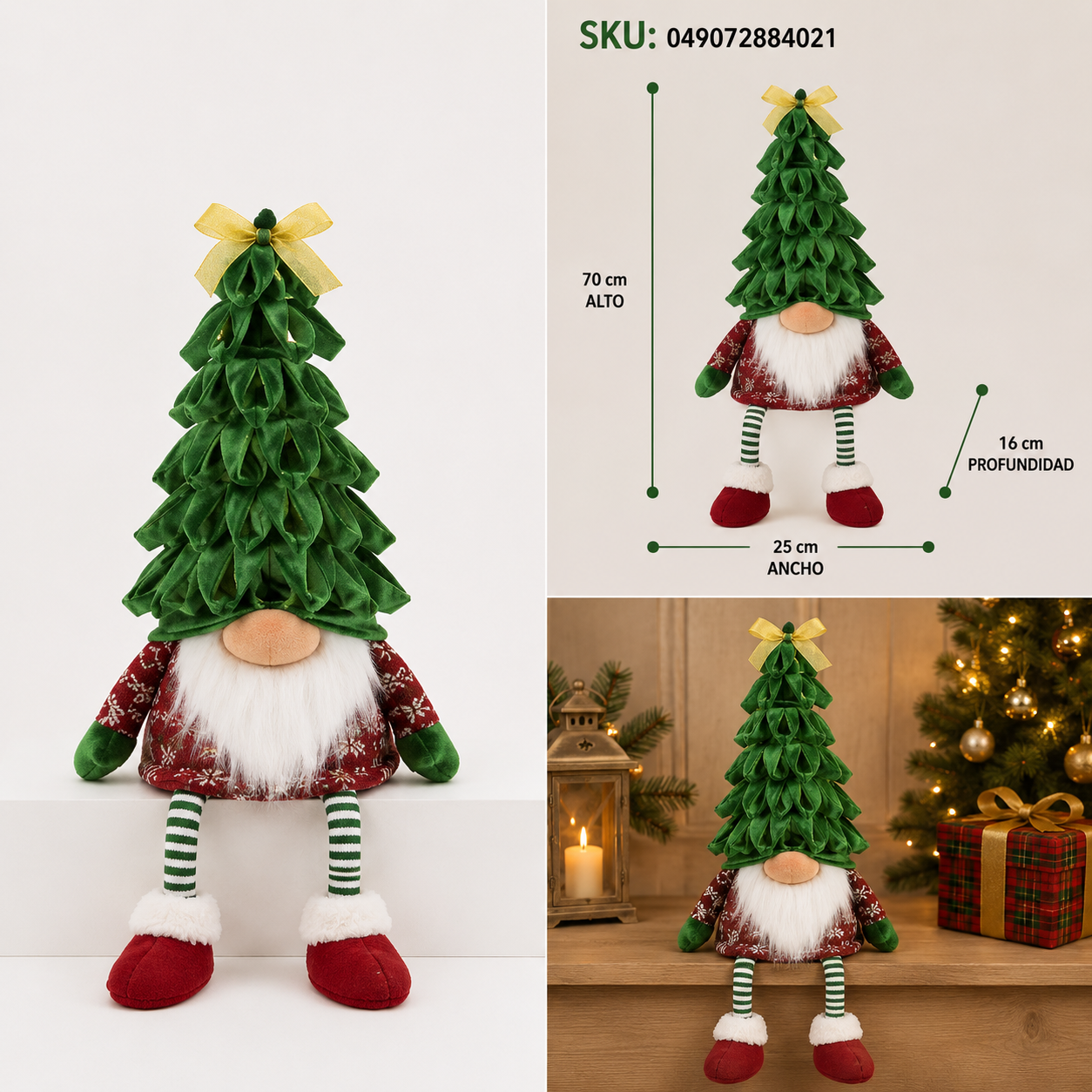 Gnomo con Sombrero de Pino Navideño Verde - Galerías el Triunfo