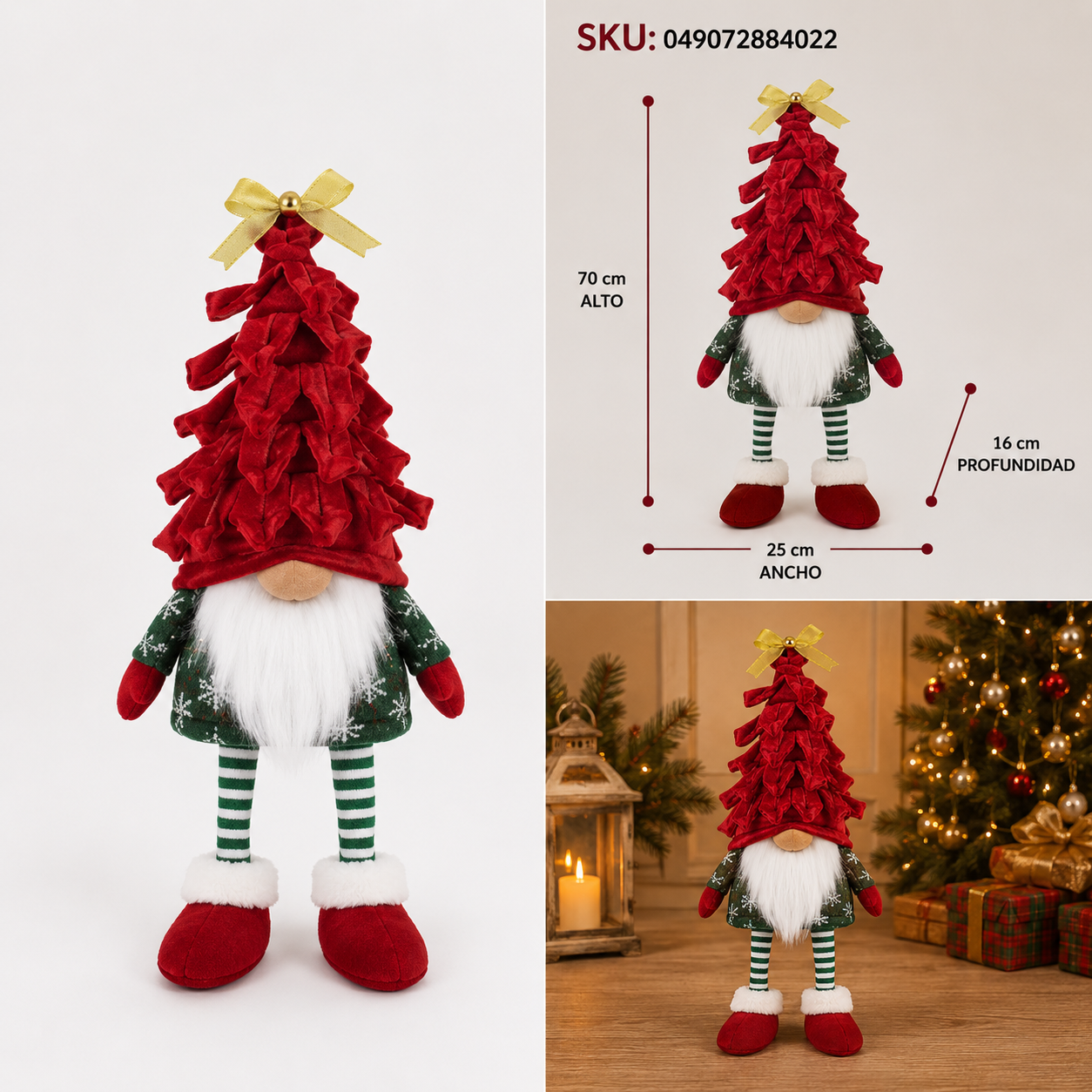 Gnomo con Sombrero de Pino Navideño Rojo - Galerías el Triunfo