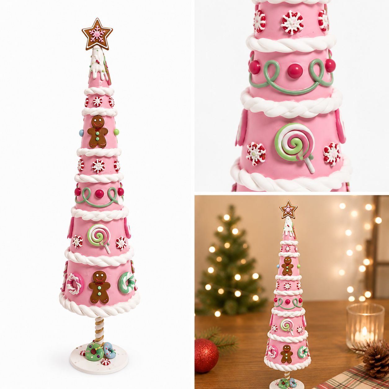 Árbol de Cono "Gourmet Sweet" Rosa con Figuras de Jengibre - Galerías el Triunfo