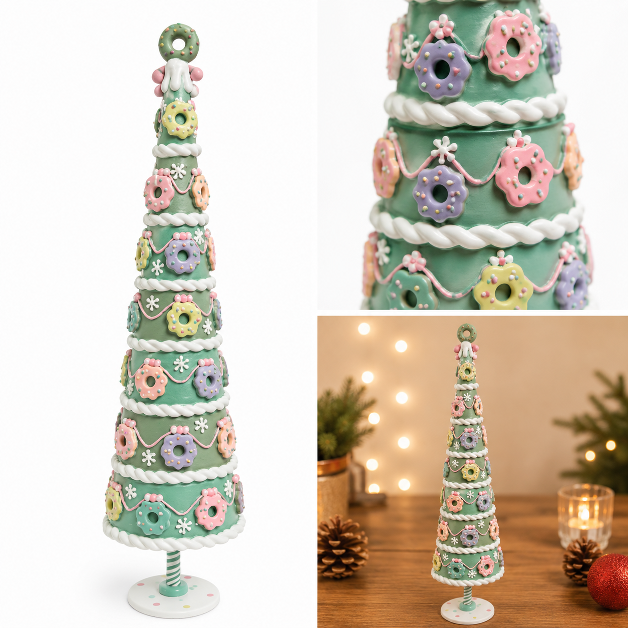 Árbol de Cono "Gourmet Sweet" Verde Menta con Donas - Galerías el Triunfo