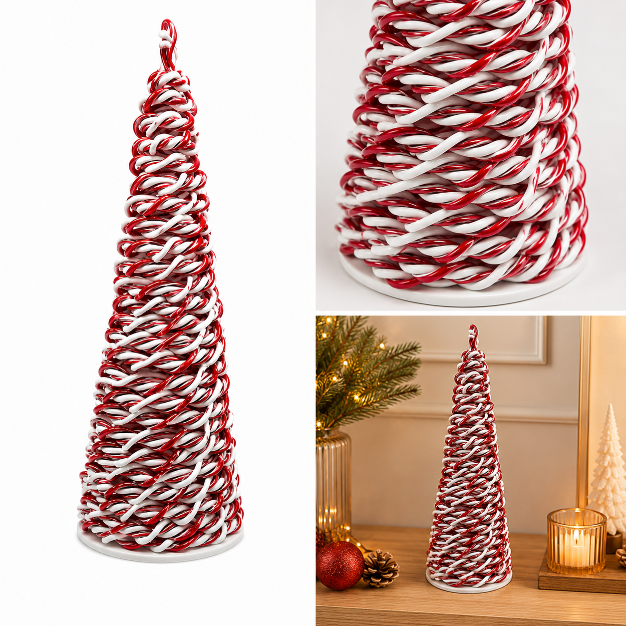 Árbol de Cono "Gourmet Sweet" Trenzado de Menta con Luz LED - Galerías el Triunfo
