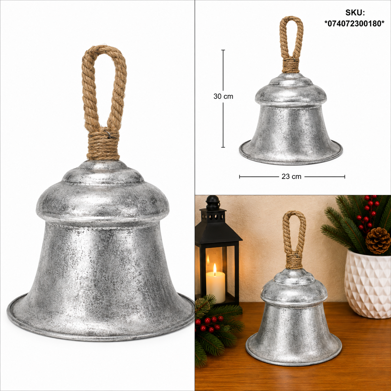 Campana de Metal Plateada con Acabado Vintage – Galerías el Triunfo