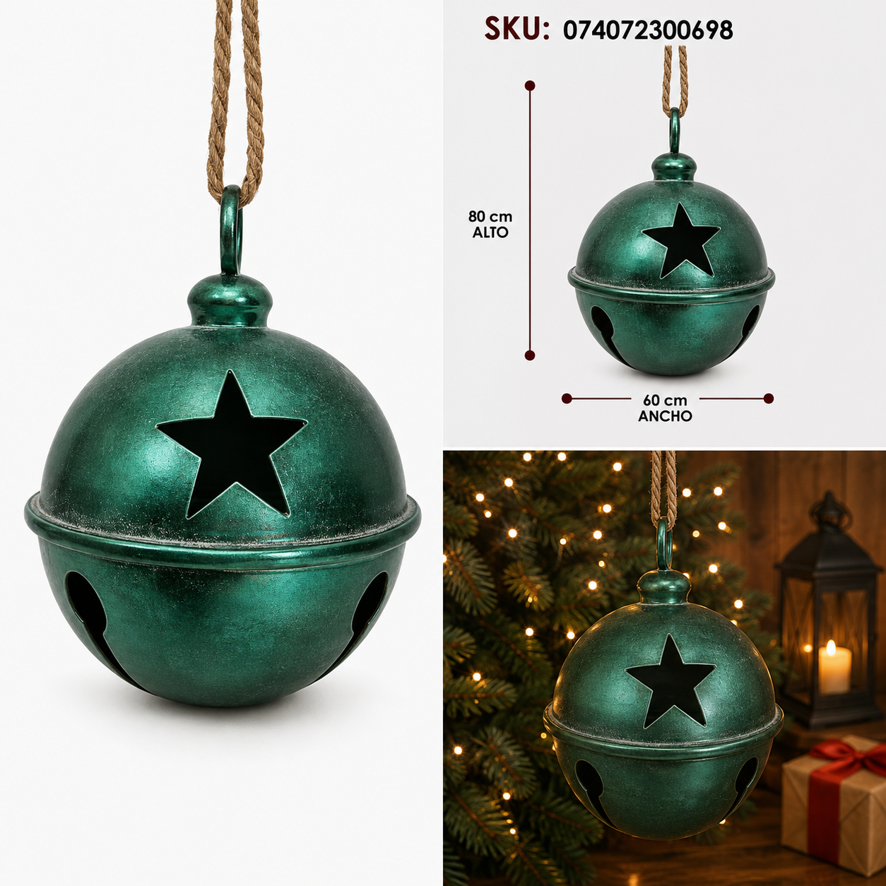Cascabel Verde Vintage con Estrellas Caladas - Galerías el Triunfo