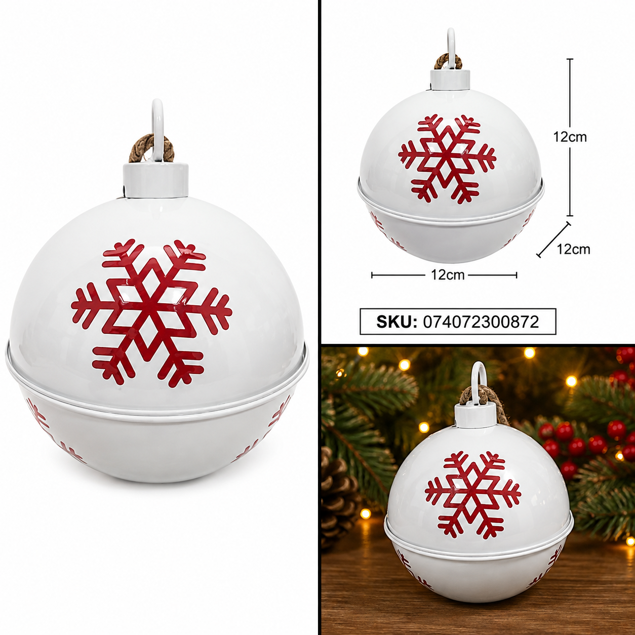 Cascabel Navideño Blanco con Copo de Nieve Rojo – Galerías el Triunfo