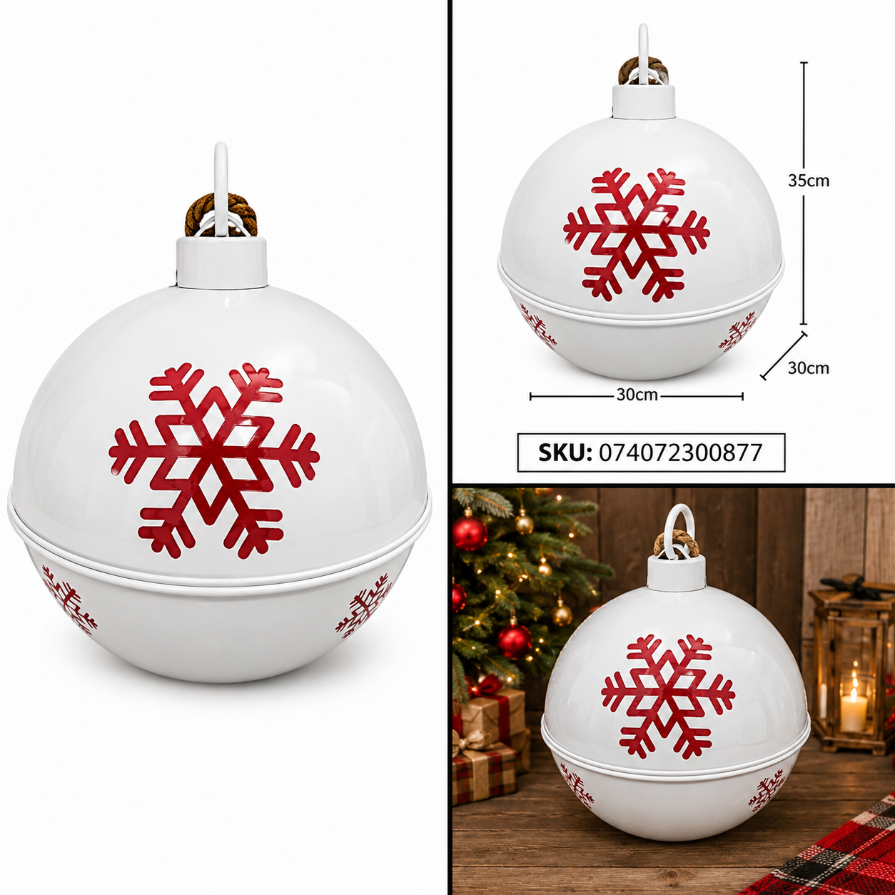 Cascabel Navideño Blanco con Copo de Nieve Rojo – Galerías el Triunfo