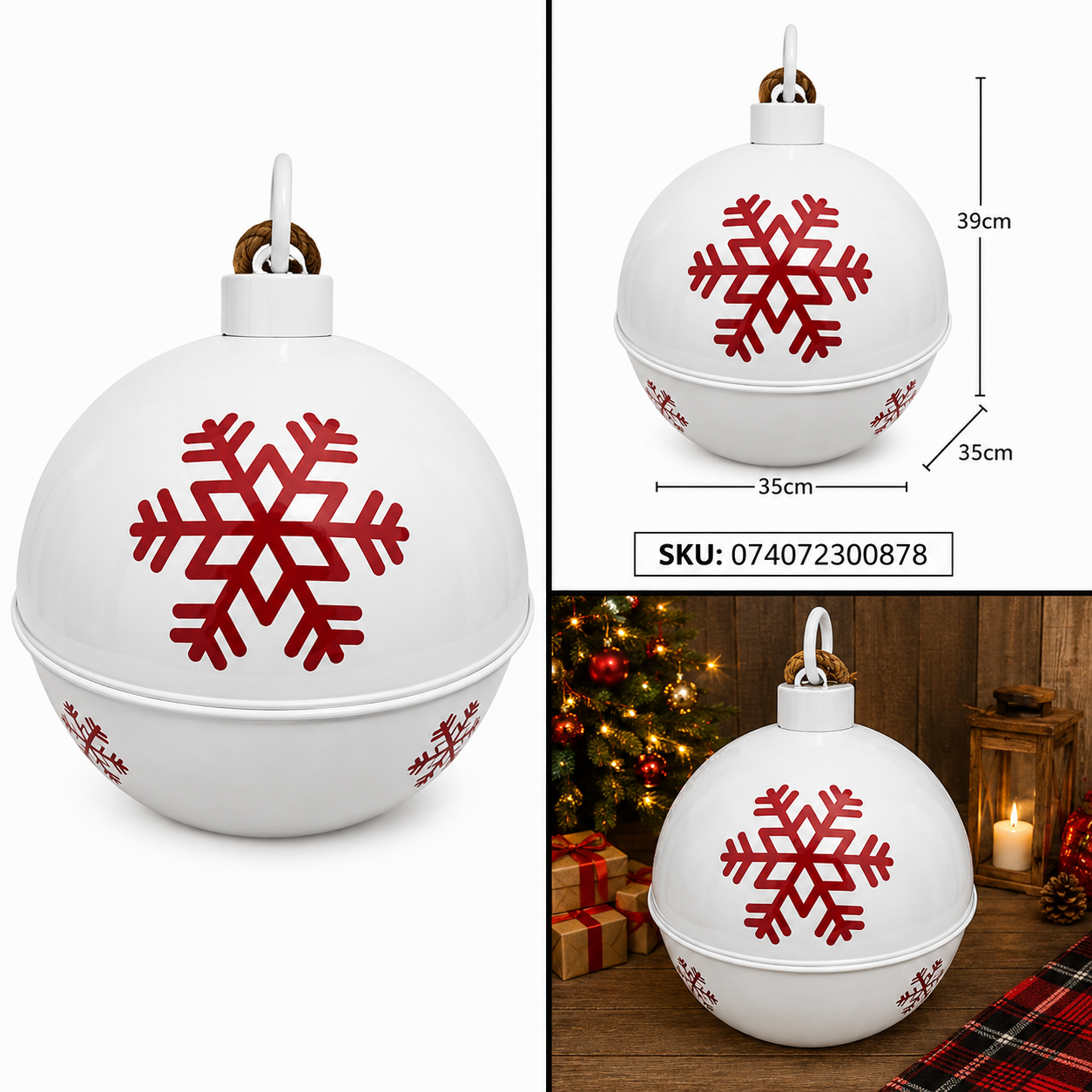 Cascabel Navideño Blanco con Copo de Nieve Rojo – Galerías el Triunfo