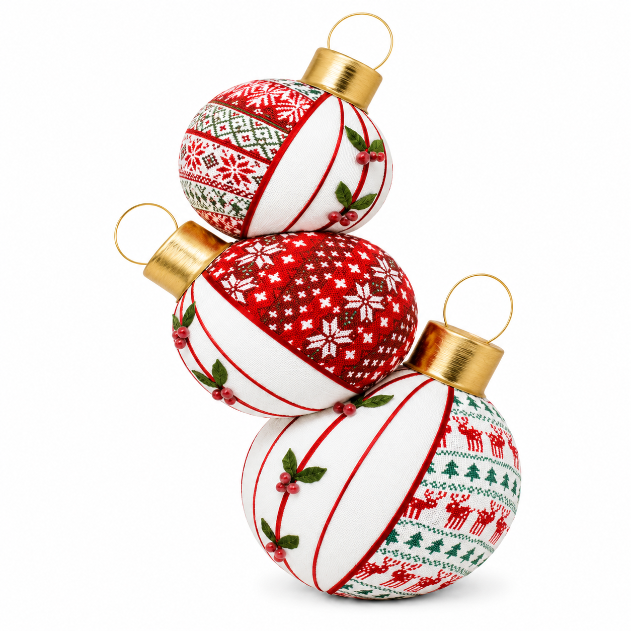 Torre de Tres Esferas Navideñas con Diseños Textiles – Galerías el Triunfo