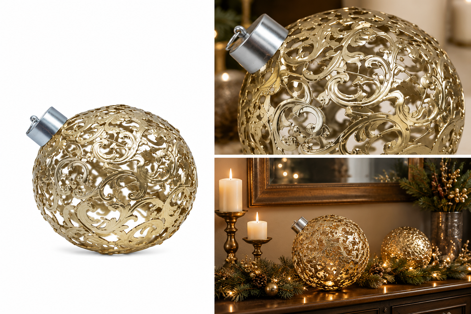 Esfera Calada Diseño de Filigrana Dorado - Galerías el Triunfo