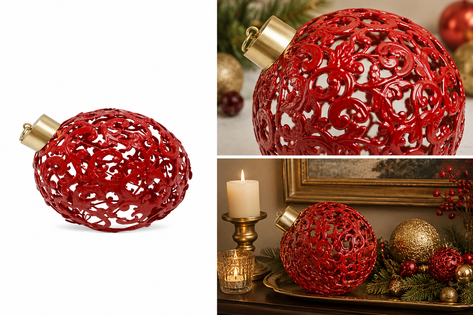 Esfera Calada Diseño de Filigrana Roja - Galerías el Triunfo
