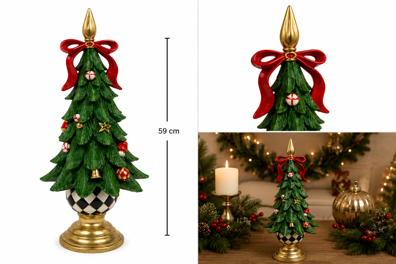 Árbol Navideño Ajedrezado con Moño Rojo - Galerías el Triunfo