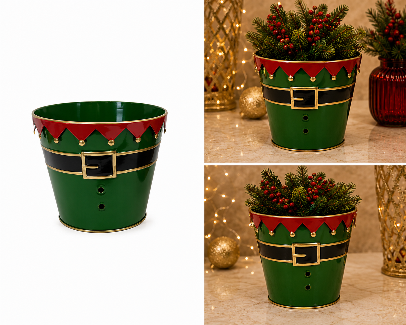 Maceta Decorativa Duende Navideño Verde - Galerías el Triunfo