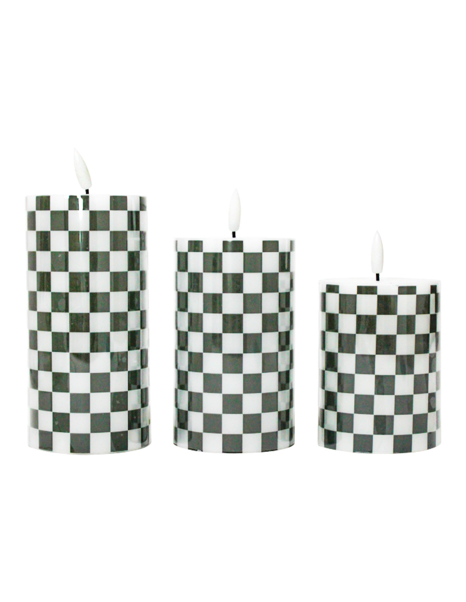 Set de 3 Velas LED Cuadros Verdes y Blancos – Galerías el Triunfo