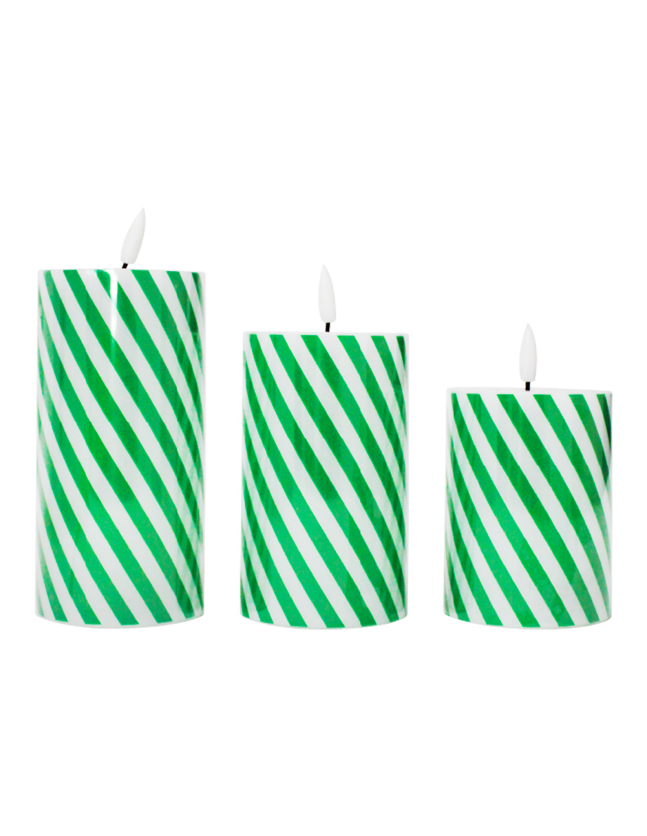 Set de 3 Velas LED Bastón de Menta Verde -Galerías el Triunfo