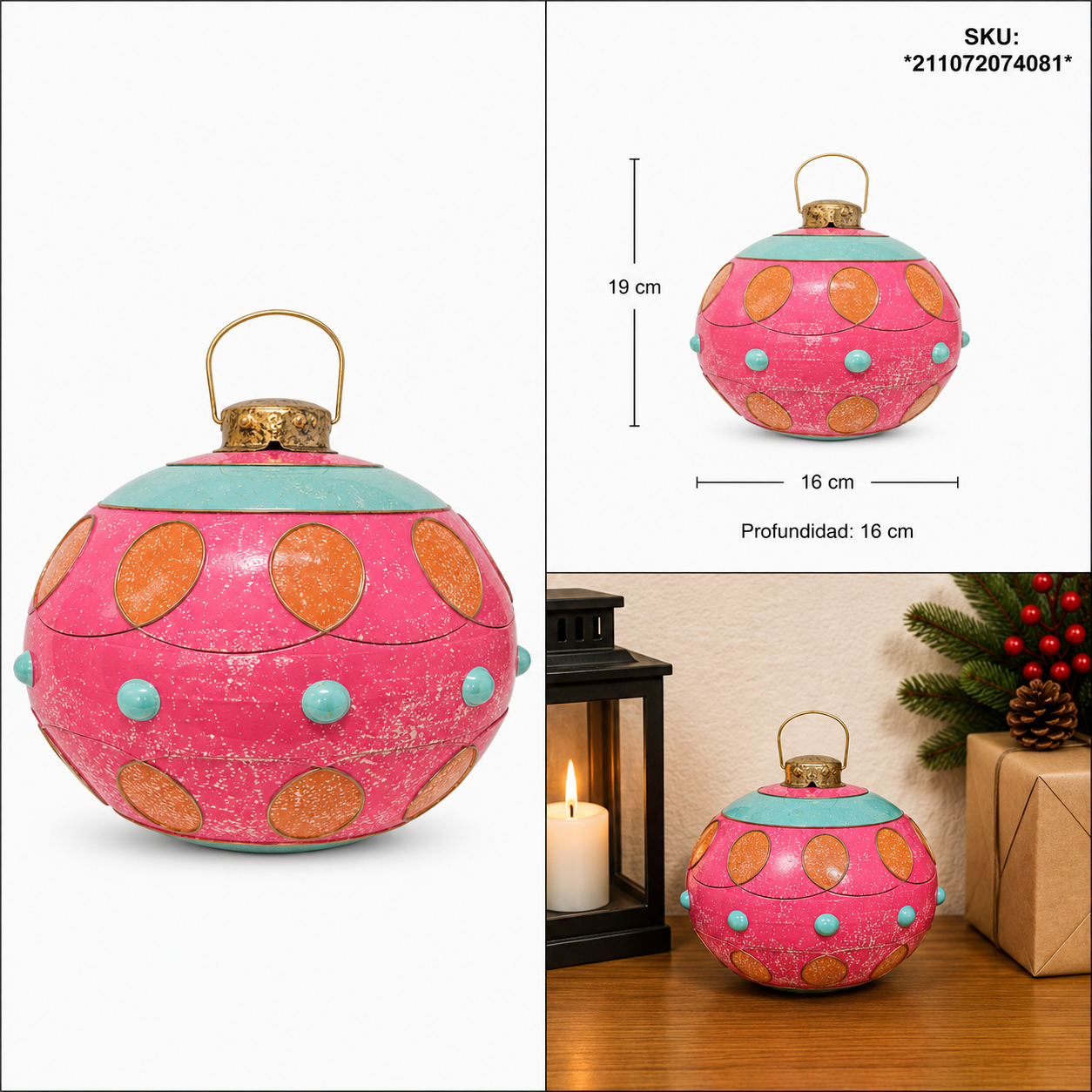 Esfera Navideña Rosa con Decorado Aqua – Galerías el Triunfo