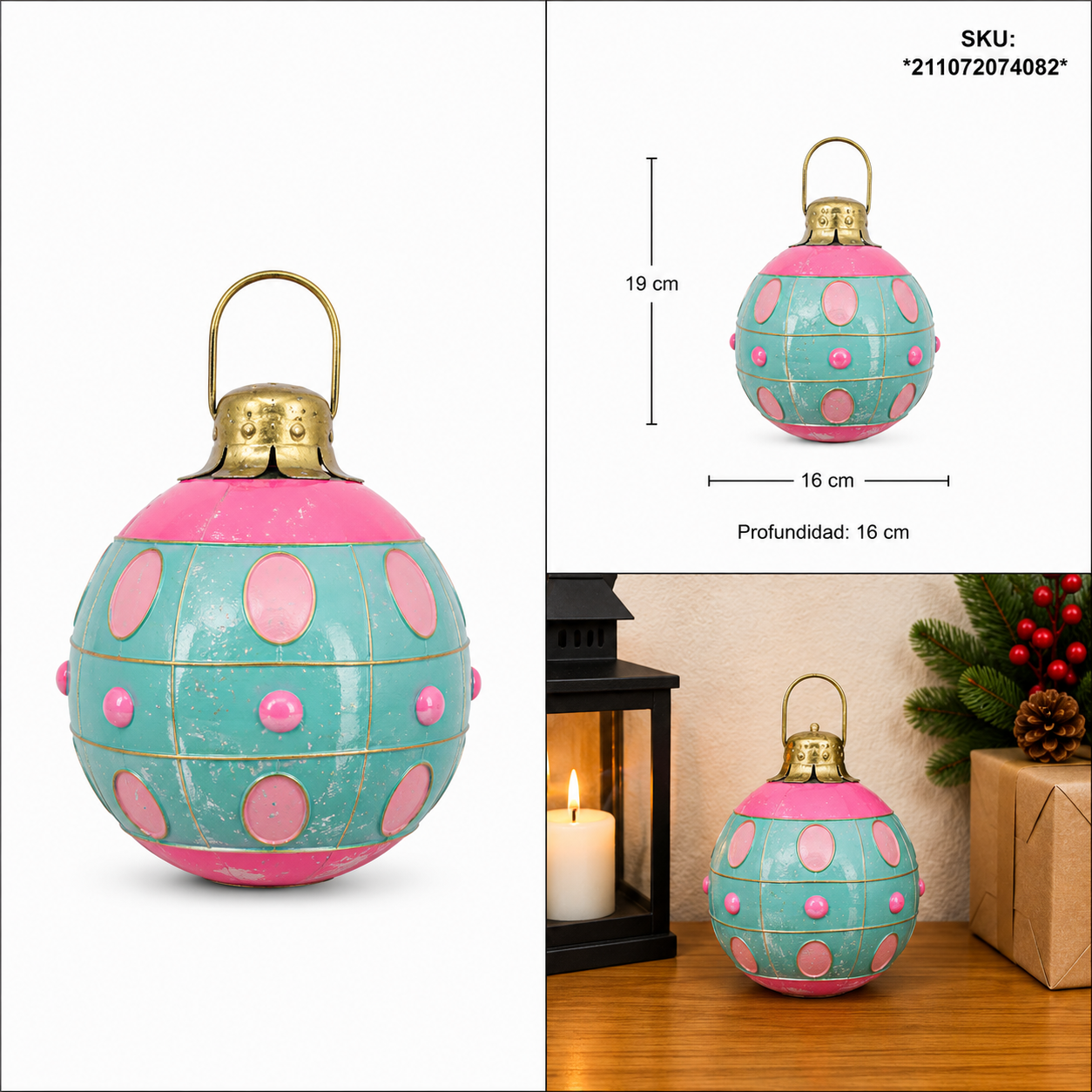 Esfera Navideña Verde Aqua con Decorado Rosa – Galerías el Triunfo