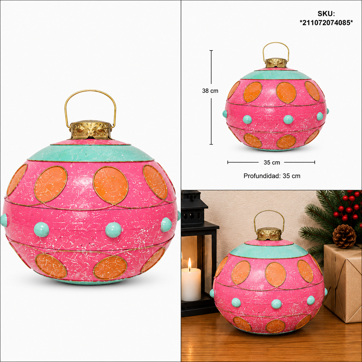 Esfera Navideña Rosa con Decorado Aqua – Galerías el Triunfo
