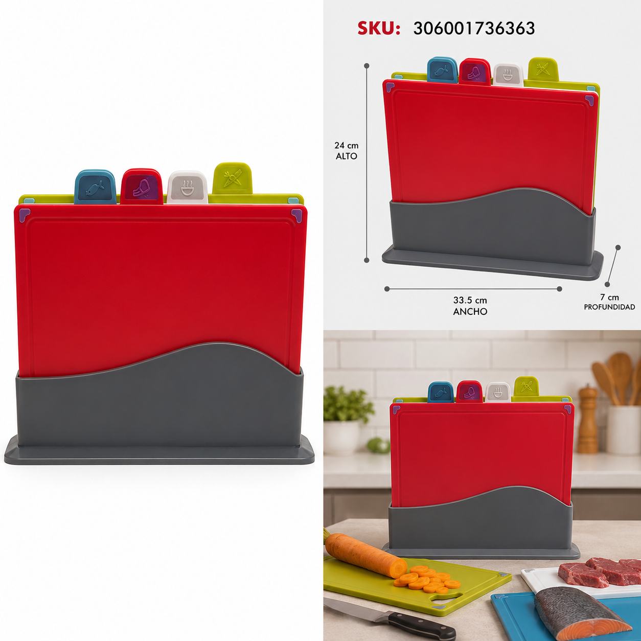 Set de 4 Tablas para Cortar con Organizador - Galerías el Triunfo