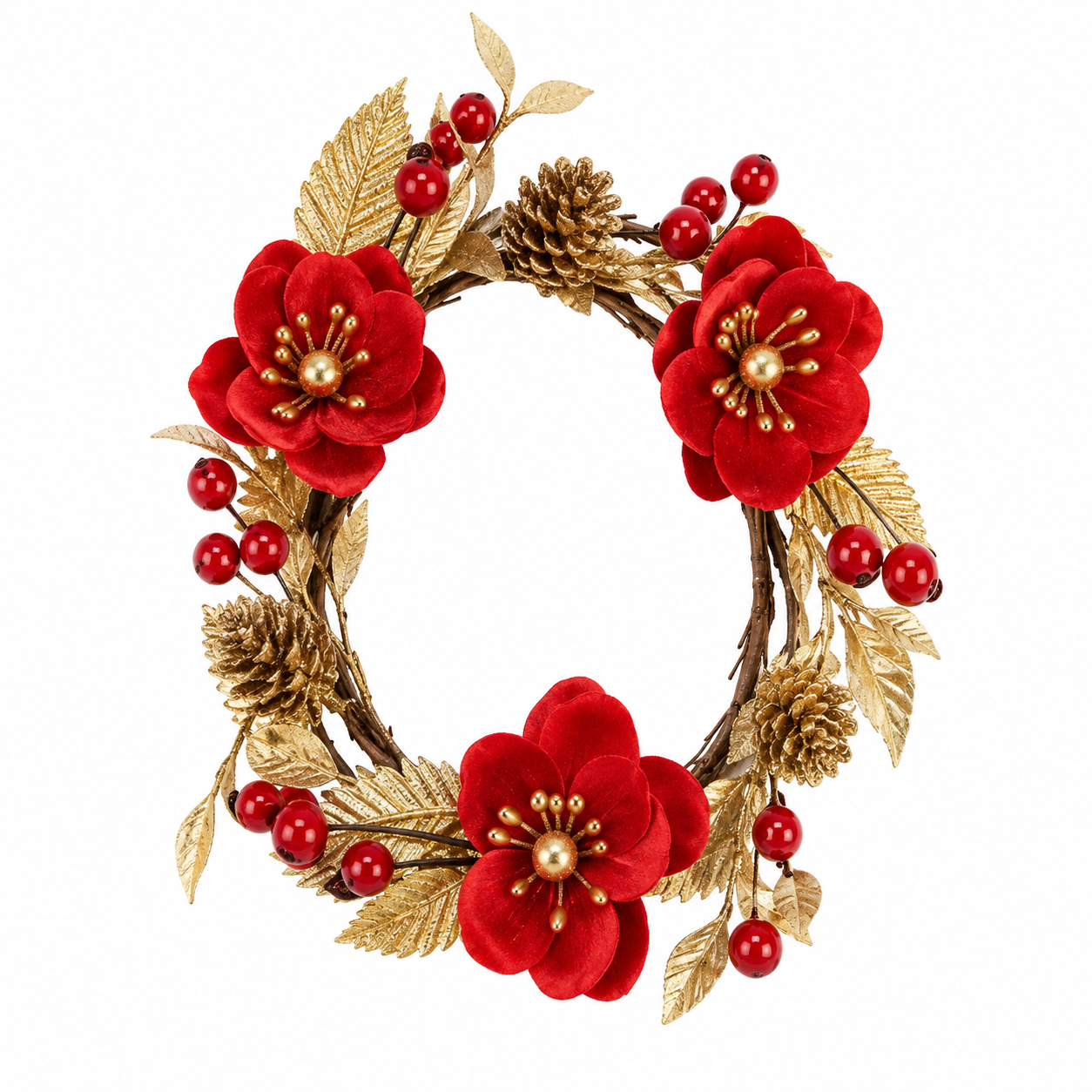 Corona Navideña de Flores y Bayas Rojas – Galerías el Triunfo