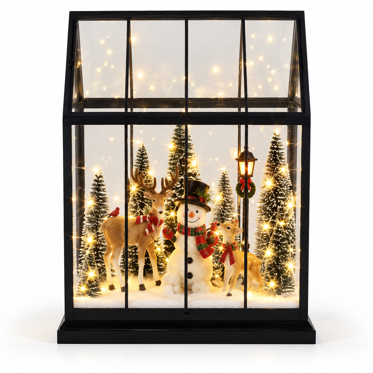 Vitrina Navideña Iluminada con Renos y Pinos – Galerías el Triunfo