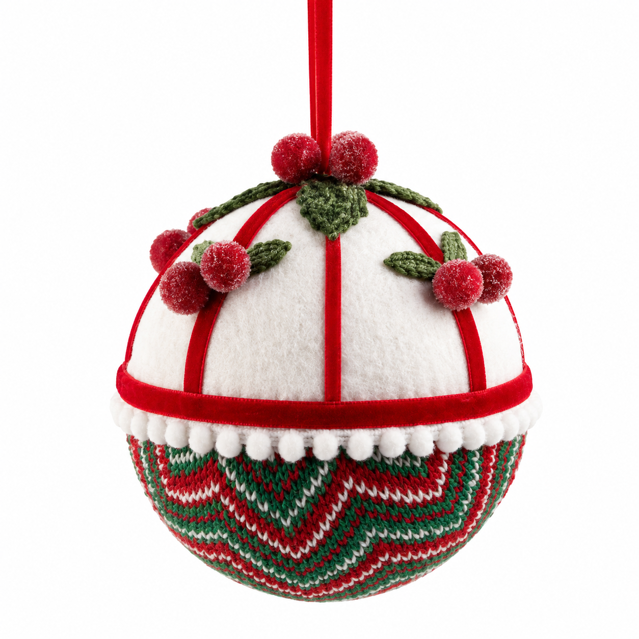 Esfera de Gajos Blancos con Tejido Rojo y Verde – Galerías el Triunfo