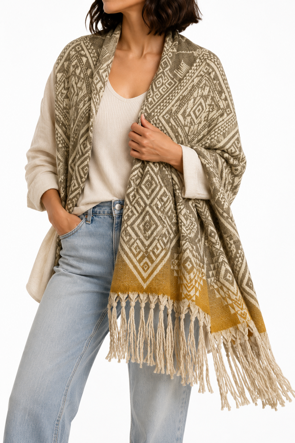 Pashmina Étnica Vino de Rombos con Flecos – Galerías el Triunfo