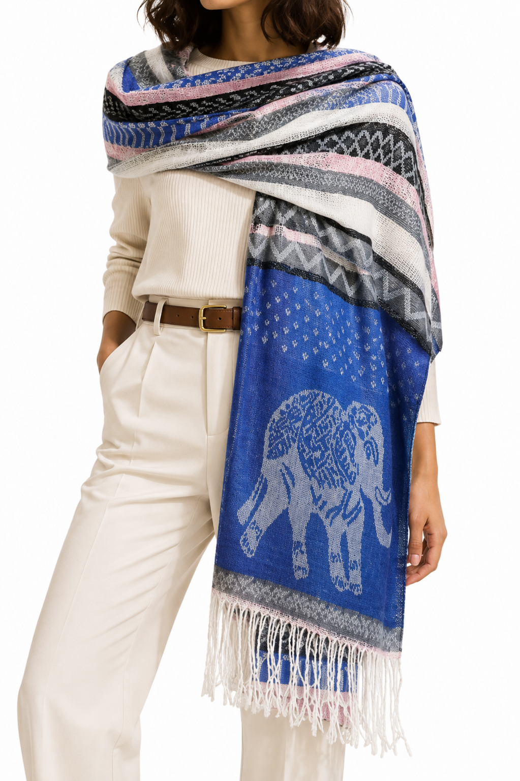 Pashmina Azul con Diseño de Elefante – Galerías el Triunfo