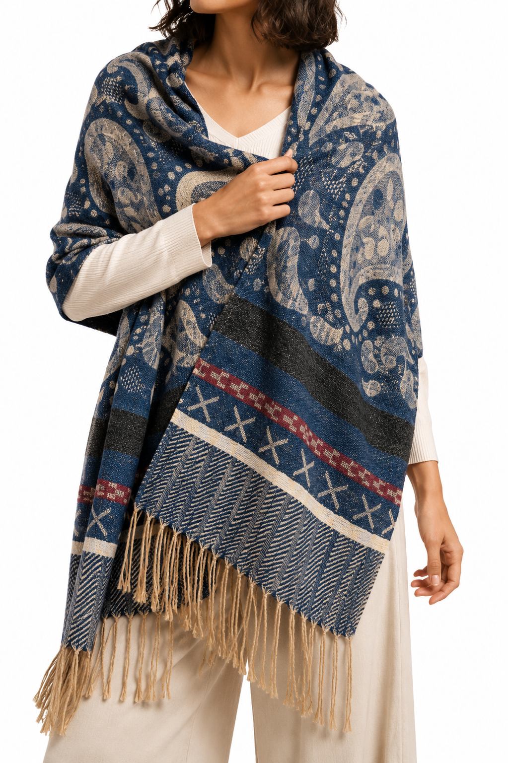 Pashmina Azul de Paisley con Flecos – Galerías el Triunfo