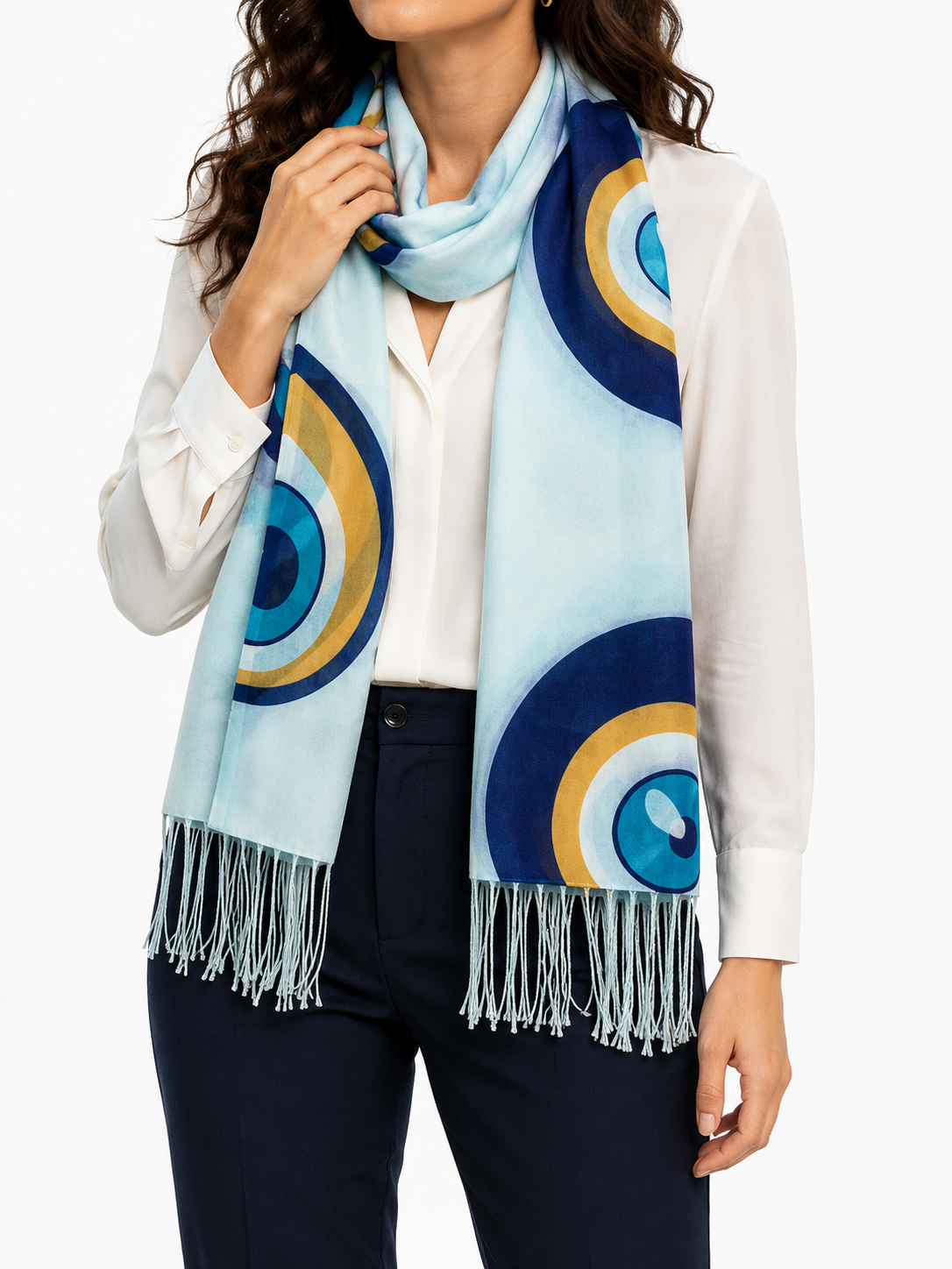 Pashmina de Ojo Turco Celeste con Detalles Dorados - Galerías el Triunfo