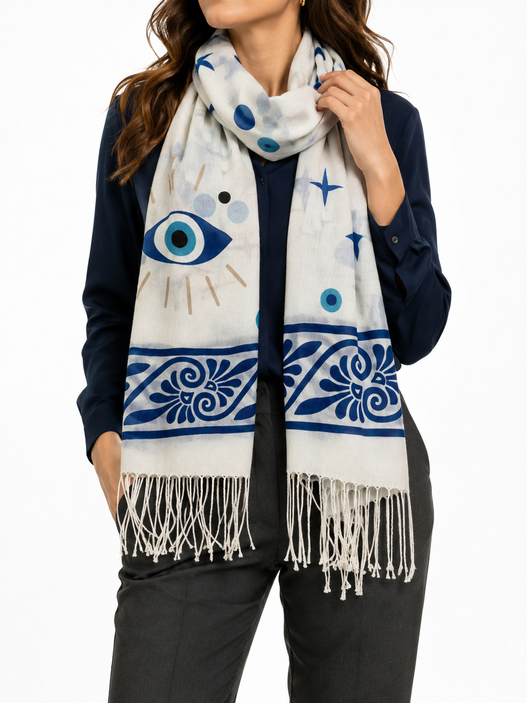 Pashmina de Ojo Turco con Diseño Ornamental - Galerías el Triunfo