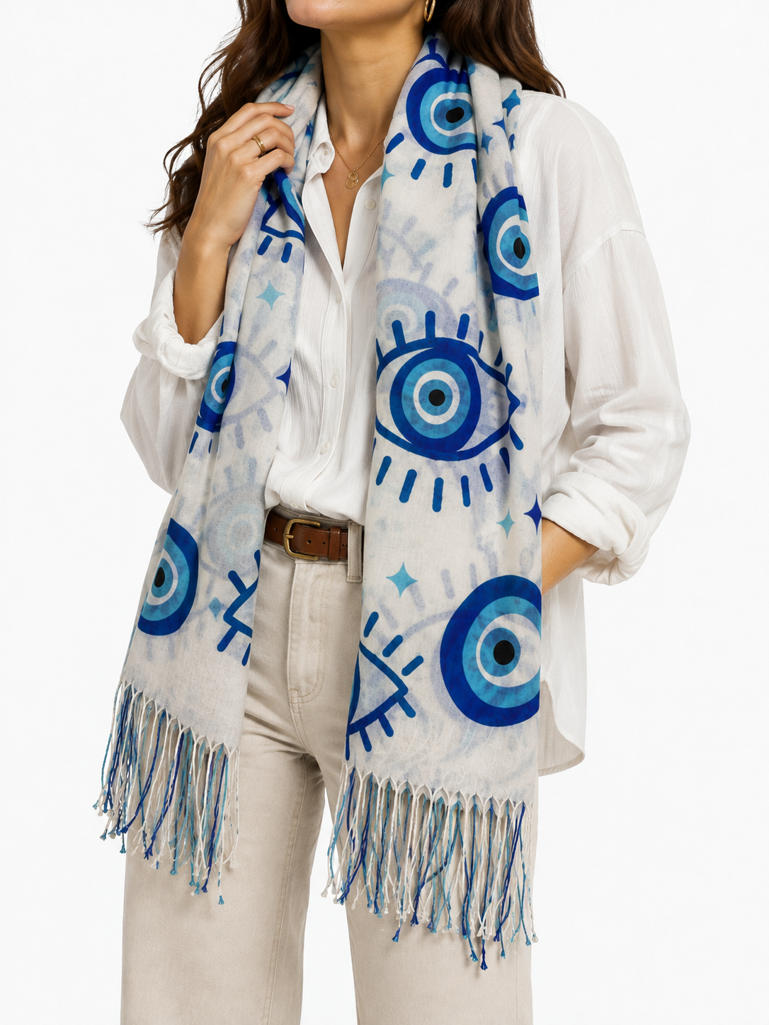 Pashmina de Ojo Turco Azul con Flecos - Galerías el Triunfo