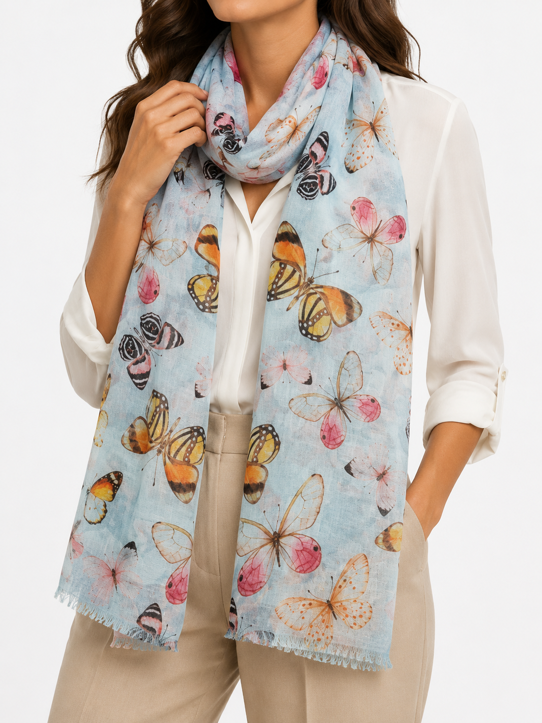 Pashmina Celeste de Mariposas Multicolor – Galerías el Triunfo