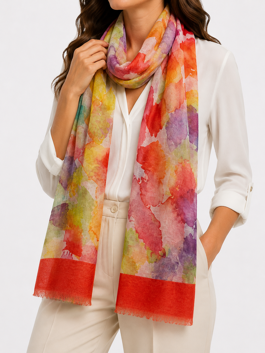 Pashmina Floral Multicolor con Franja Naranja - Galerías el Triunfo