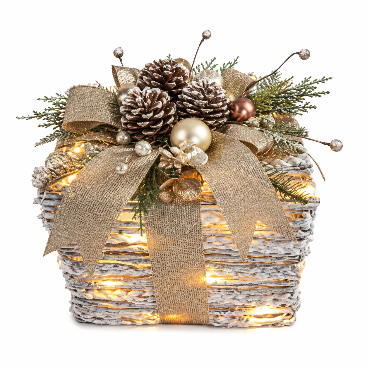 Caja de Regalo Navideña con Luz LED y Pick Dorado – Galerías el Triunfo