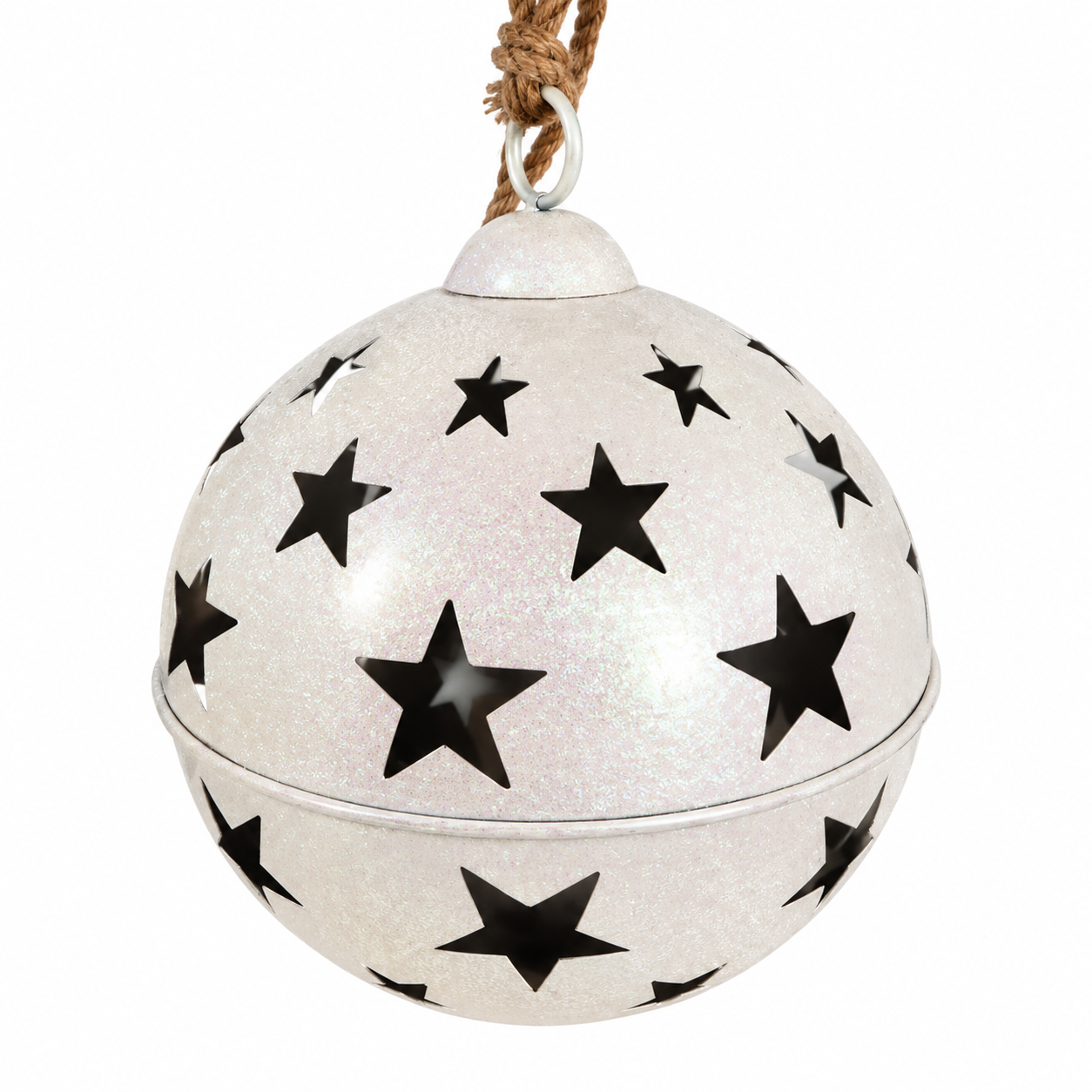 Cascabel Blanco Iridiscente con Estrellas Caladas – Galerías el Triunfo